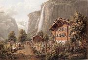 Gabriel Lory fils Fall taken Staubbach has l-entree of the town of Lauterbrunne oil painting picture wholesale